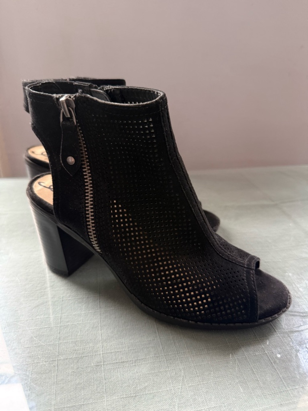 Sam Edelman Women's Black Peep-Toe Block Heel Ankle Boot